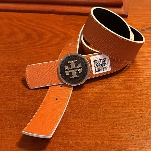 NWT Tory Burch Robinson Logo Reversible Belt 1.5” in Black/Luggage Leather M/L NWT Tory Burch Robinson Logo Reversible Belt 1.5” in Black  main image 3
